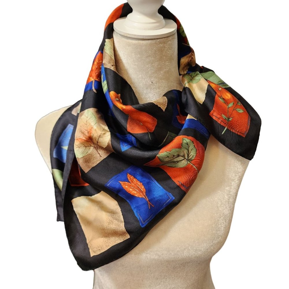 Talbots 100%‎ silk square scarf with leaf & floral fall print